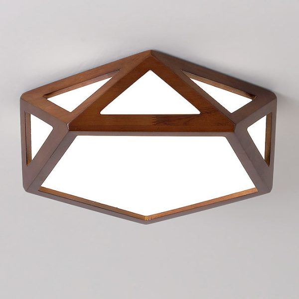 Traditional Chinese Solid Wood & Acrylic Hexagonal LED Flush Mount Ceiling Light For Bedroom - Image 15