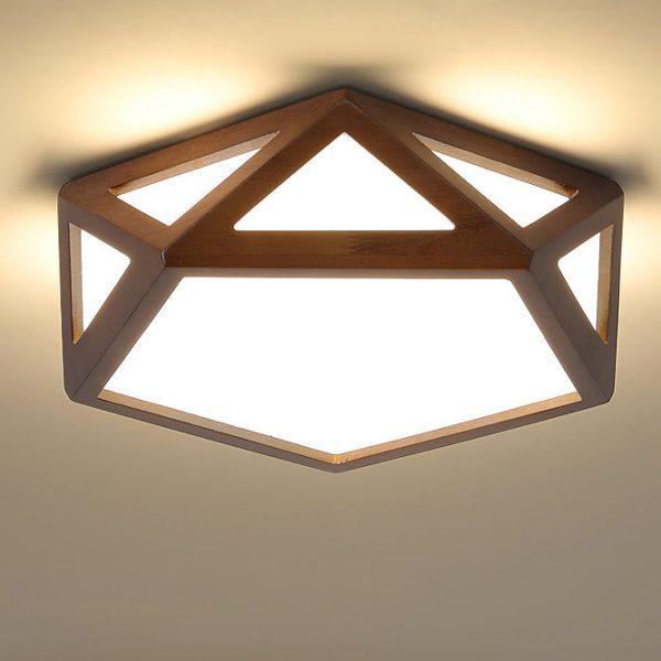 Traditional Chinese Solid Wood & Acrylic Hexagonal LED Flush Mount Ceiling Light For Bedroom - Image 16