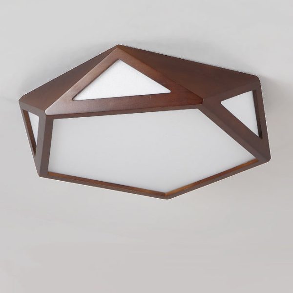 Traditional Chinese Solid Wood & Acrylic Hexagonal LED Flush Mount Ceiling Light For Bedroom - Image 12