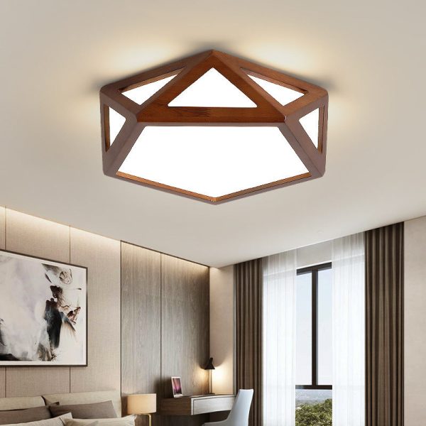 Traditional Chinese Solid Wood & Acrylic Hexagonal LED Flush Mount Ceiling Light For Bedroom - Image 18