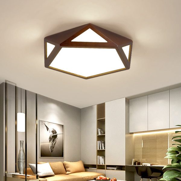 Traditional Chinese Solid Wood & Acrylic Hexagonal LED Flush Mount Ceiling Light For Bedroom - Image 19