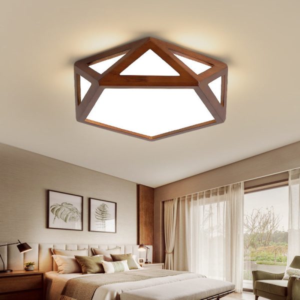 Traditional Chinese Solid Wood & Acrylic Hexagonal LED Flush Mount Ceiling Light For Bedroom - Image 20