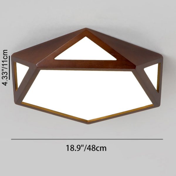 Traditional Chinese Solid Wood & Acrylic Hexagonal LED Flush Mount Ceiling Light For Bedroom - Image 5