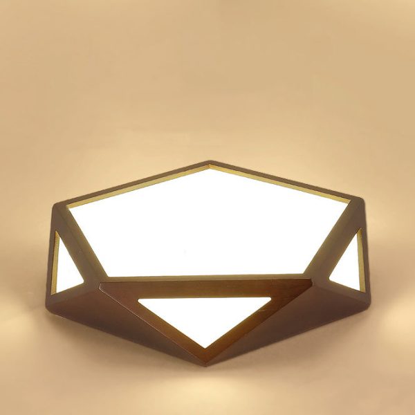 Traditional Chinese Solid Wood & Acrylic Hexagonal LED Flush Mount Ceiling Light For Bedroom - Image 10