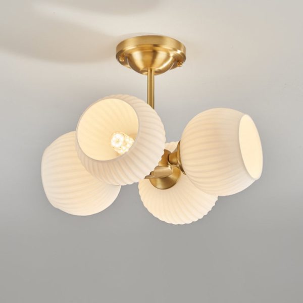 Modern Minimalist All-Copper Glass Striped Globe Shade 4/6-Light Semi-Flush Mount Light For Living Room - Image 15