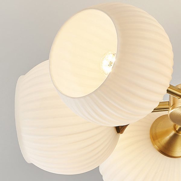 Modern Minimalist All-Copper Glass Striped Globe Shade 4/6-Light Semi-Flush Mount Light For Living Room - Image 8