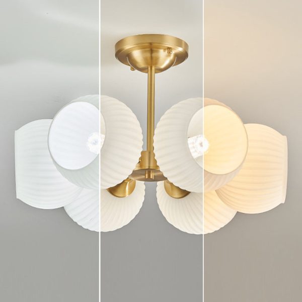 Modern Minimalist All-Copper Glass Striped Globe Shade 4/6-Light Semi-Flush Mount Light For Living Room - Image 9