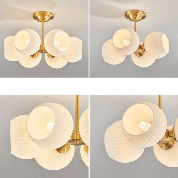 Modern Minimalist All-Copper Glass Striped Globe Shade 4/6-Light Semi-Flush Mount Light For Living Room - Image 7