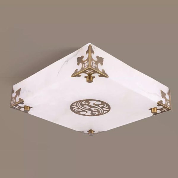 Traditional Chinese Brass & Jade Square LED Flush Mount Ceiling Light For Living Room - Image 11