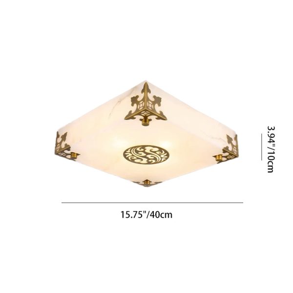 Traditional Chinese Brass & Jade Square LED Flush Mount Ceiling Light For Living Room - Image 4