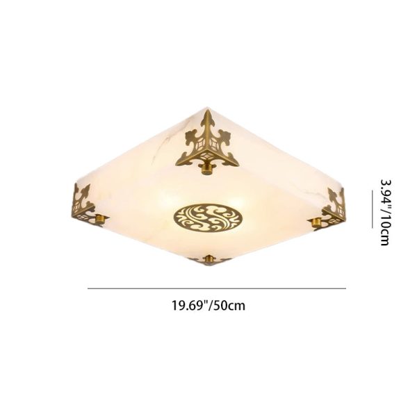 Traditional Chinese Brass & Jade Square LED Flush Mount Ceiling Light For Living Room - Image 5
