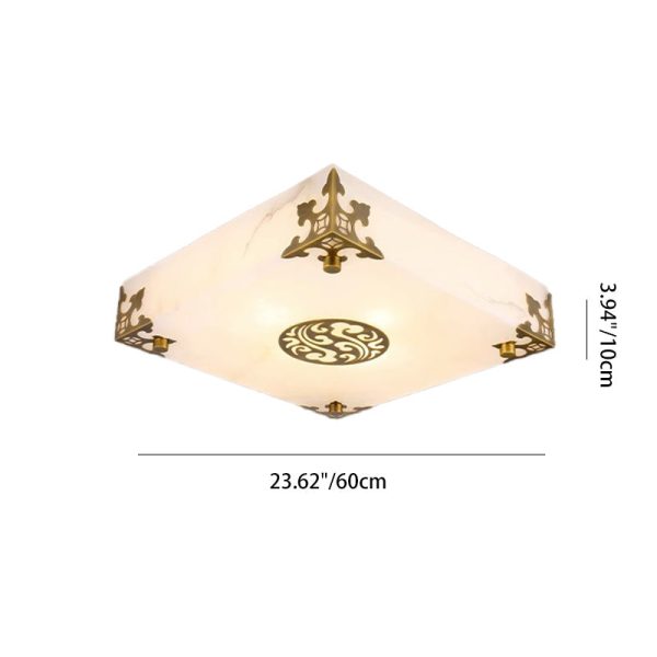 Traditional Chinese Brass & Jade Square LED Flush Mount Ceiling Light For Living Room - Image 6