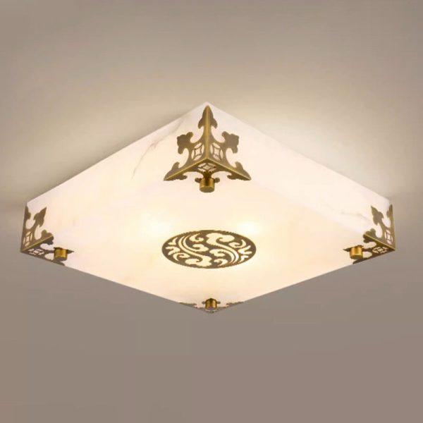 Traditional Chinese Brass & Jade Square LED Flush Mount Ceiling Light For Living Room - Image 10