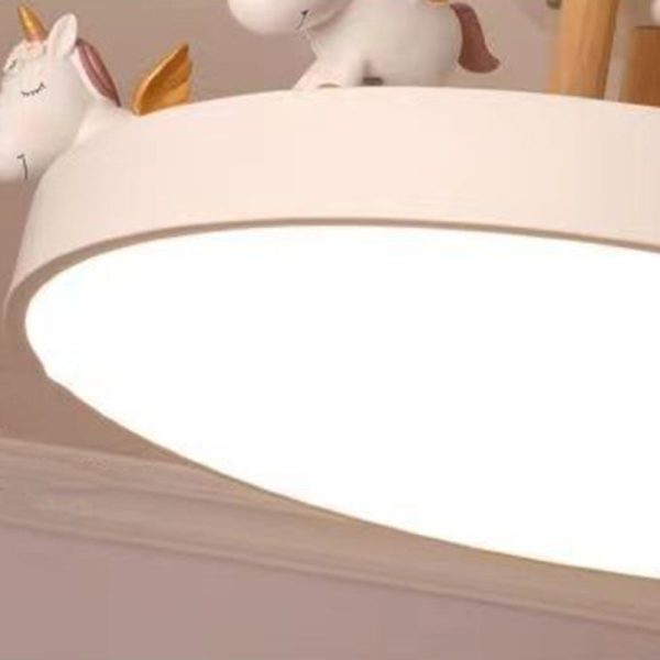 Contemporary Creative Resin Iron Acrylic Wood Unicorn Round LED Semi-Flush Mount Ceiling Light For Bedroom - Image 9