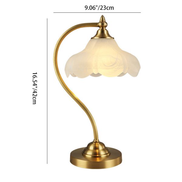 Traditional European Brass Glass Floral Shade Round Base 1-Light Table Lamp For Bedroom - Image 4