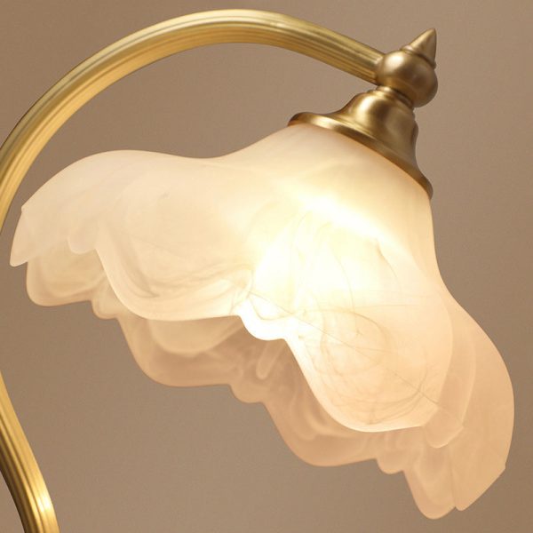 Traditional European Brass Glass Floral Shade Round Base 1-Light Table Lamp For Bedroom - Image 5