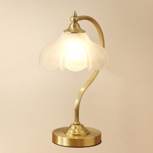 Traditional European Brass Glass Floral Shade Round Base 1-Light Table Lamp For Bedroom - Image 11