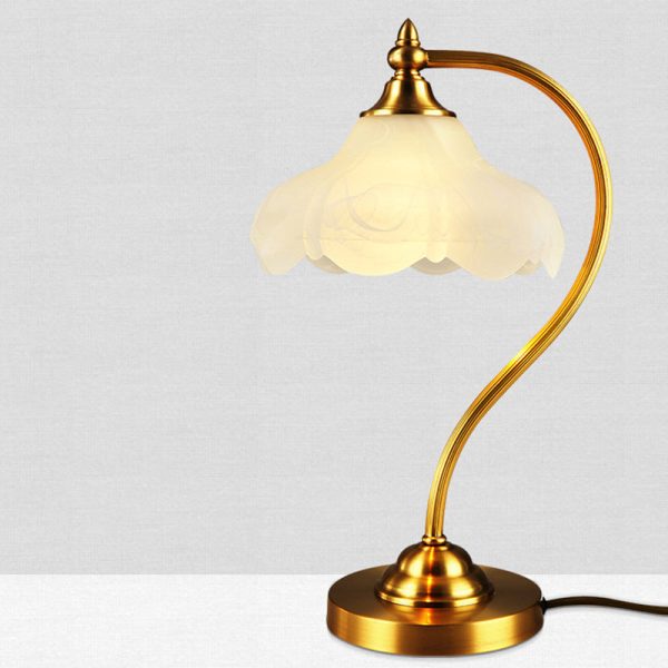 Traditional European Brass Glass Floral Shade Round Base 1-Light Table Lamp For Bedroom - Image 10