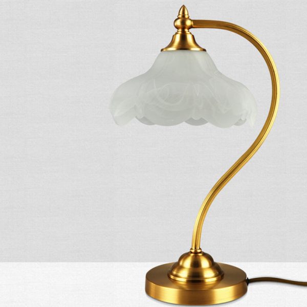 Traditional European Brass Glass Floral Shade Round Base 1-Light Table Lamp For Bedroom - Image 9