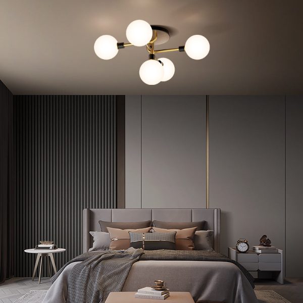 Contemporary Creative Brass & Glass Curved Round 5-Light Semi-Flush Mount Ceiling Light For Bedroom And Living Room - Image 2