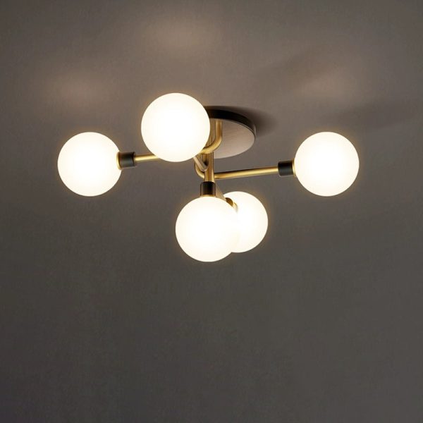 Contemporary Creative Brass & Glass Curved Round 5-Light Semi-Flush Mount Ceiling Light For Bedroom And Living Room - Image 7