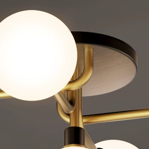 Contemporary Creative Brass & Glass Curved Round 5-Light Semi-Flush Mount Ceiling Light For Bedroom And Living Room - Image 6