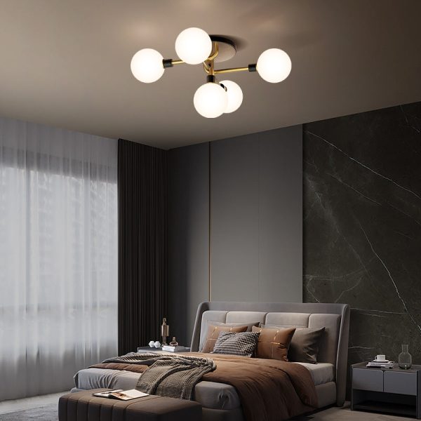 Contemporary Creative Brass & Glass Curved Round 5-Light Semi-Flush Mount Ceiling Light For Bedroom And Living Room - Image 8