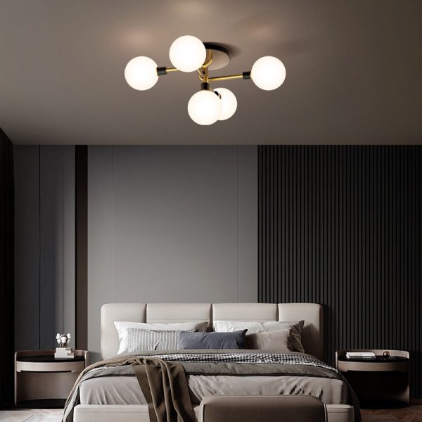 Contemporary Creative Brass & Glass Curved Round 5-Light Semi-Flush Mount Ceiling Light For Bedroom And Living Room - Image 9