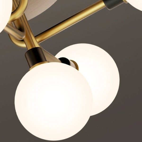 Contemporary Creative Brass & Glass Curved Round 5-Light Semi-Flush Mount Ceiling Light For Bedroom And Living Room - Image 5