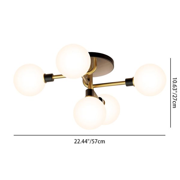 Contemporary Creative Brass & Glass Curved Round 5-Light Semi-Flush Mount Ceiling Light For Bedroom And Living Room - Image 4