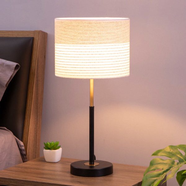 Contemporary Nordic Fabric And Iron Cylindrical 1-Light Table Lamp For Bedroom And Living Room - Image 10