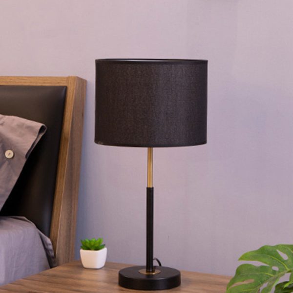 Contemporary Nordic Fabric And Iron Cylindrical 1-Light Table Lamp For Bedroom And Living Room - Image 13