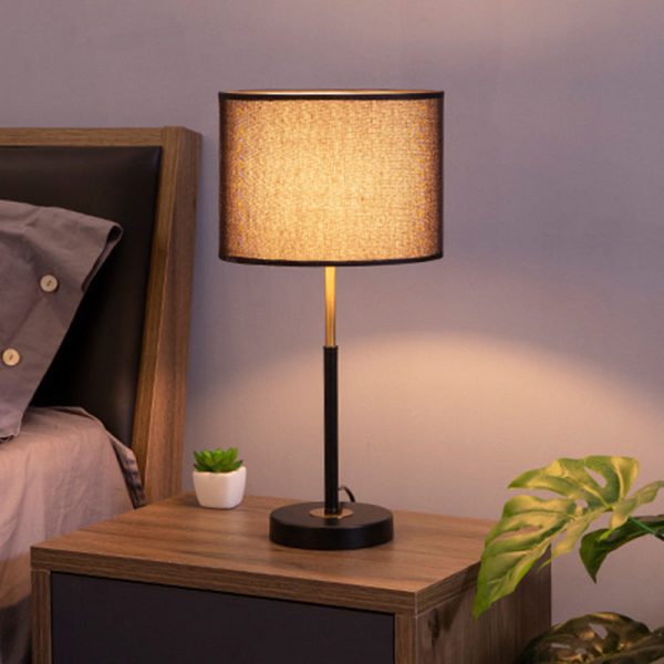 Contemporary Nordic Fabric And Iron Cylindrical 1-Light Table Lamp For Bedroom And Living Room - Image 14