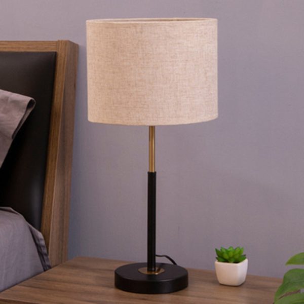 Contemporary Nordic Fabric And Iron Cylindrical 1-Light Table Lamp For Bedroom And Living Room - Image 15