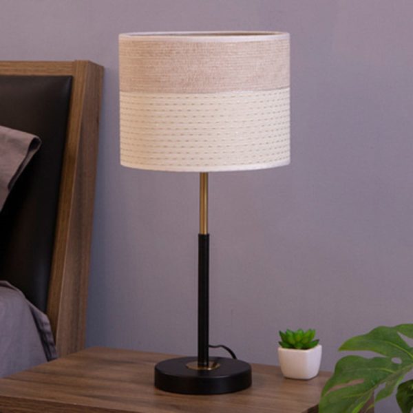 Contemporary Nordic Fabric And Iron Cylindrical 1-Light Table Lamp For Bedroom And Living Room - Image 16