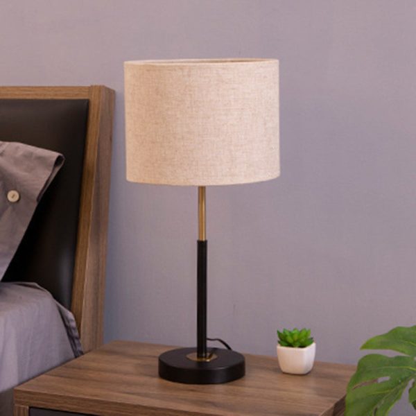 Contemporary Nordic Fabric And Iron Cylindrical 1-Light Table Lamp For Bedroom And Living Room - Image 3