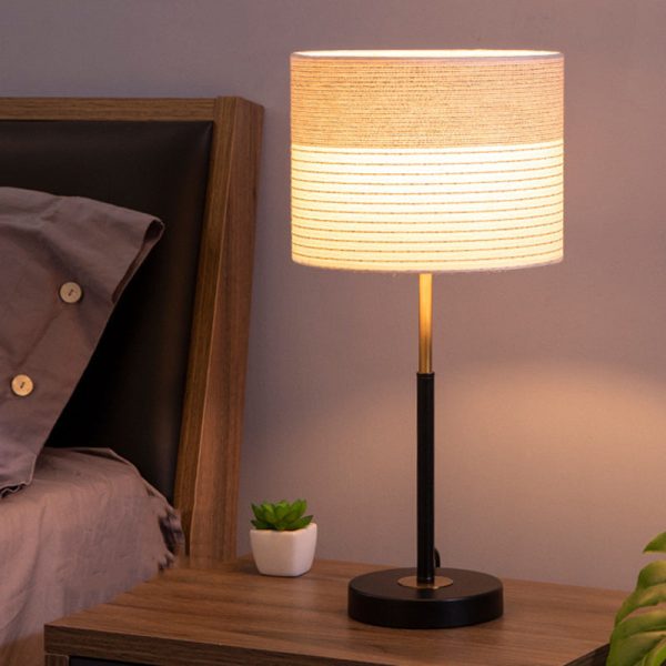 Contemporary Nordic Fabric And Iron Cylindrical 1-Light Table Lamp For Bedroom And Living Room - Image 8