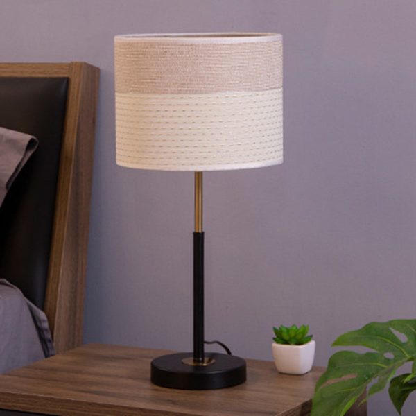 Contemporary Nordic Fabric And Iron Cylindrical 1-Light Table Lamp For Bedroom And Living Room - Image 12