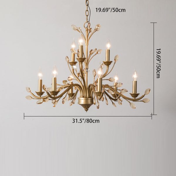 Traditional French Iron & Crystal Branch-Shape 6/9/12-Light Chandelier For Living Room & Bedroom - Image 5