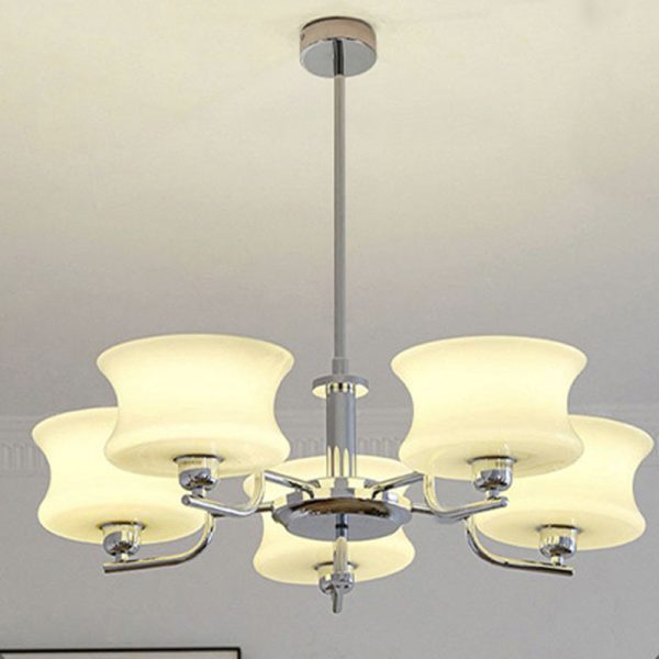 Modern Mid-Century Metal And Glass Round 3/5-Light Chandelier For Bedroom And Living Room - Image 3