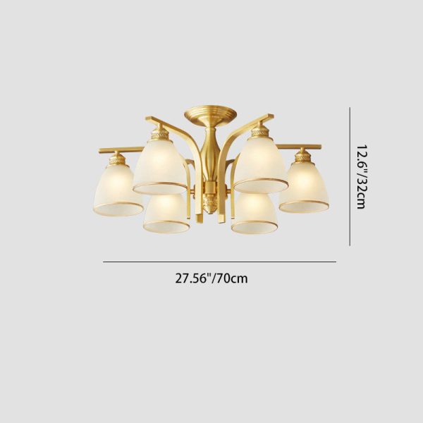 Modern Luxury Brass & Glass Cone 1/6/8/10-Light Semi-Flush Mount Ceiling Light For Bedroom, Living Room & Hallway - Image 5