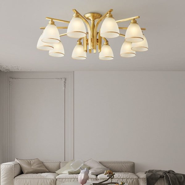Modern Luxury Brass & Glass Cone 1/6/8/10-Light Semi-Flush Mount Ceiling Light For Bedroom, Living Room & Hallway - Image 2