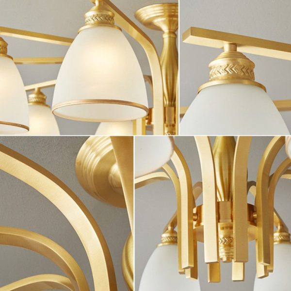 Modern Luxury Brass & Glass Cone 1/6/8/10-Light Semi-Flush Mount Ceiling Light For Bedroom, Living Room & Hallway - Image 9