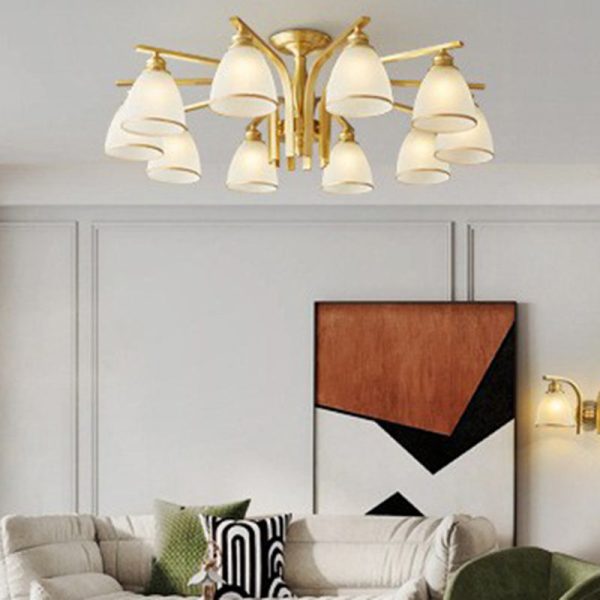 Modern Luxury Brass & Glass Cone 1/6/8/10-Light Semi-Flush Mount Ceiling Light For Bedroom, Living Room & Hallway - Image 15