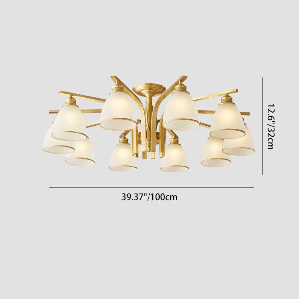 Modern Luxury Brass & Glass Cone 1/6/8/10-Light Semi-Flush Mount Ceiling Light For Bedroom, Living Room & Hallway - Image 7