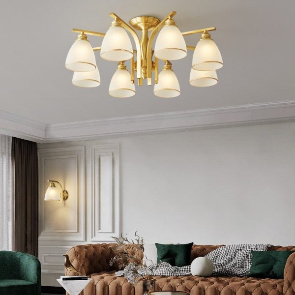 Modern Luxury Brass & Glass Cone 1/6/8/10-Light Semi-Flush Mount Ceiling Light For Bedroom, Living Room & Hallway - Image 3