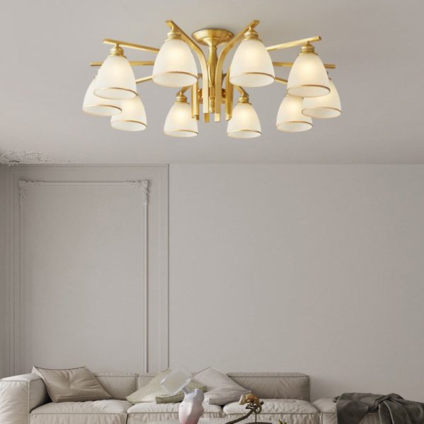 Modern Luxury Brass & Glass Cone 1/6/8/10-Light Semi-Flush Mount Ceiling Light For Bedroom, Living Room & Hallway - Image 12