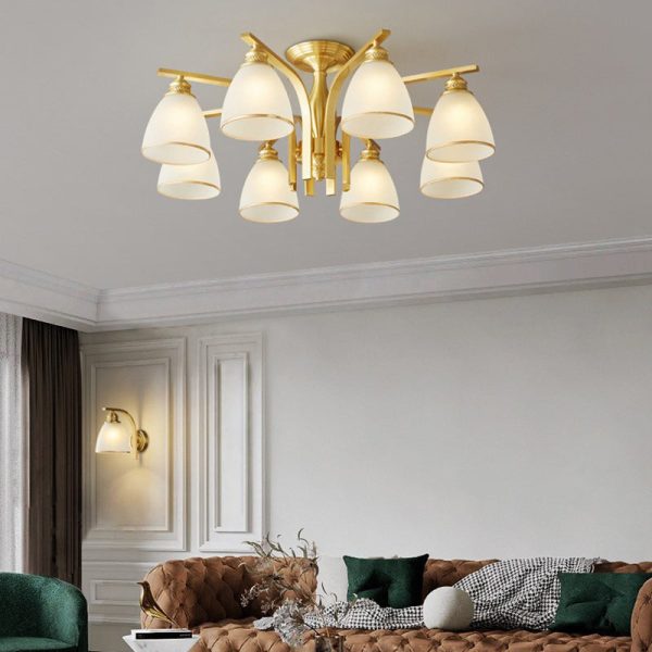 Modern Luxury Brass & Glass Cone 1/6/8/10-Light Semi-Flush Mount Ceiling Light For Bedroom, Living Room & Hallway - Image 14