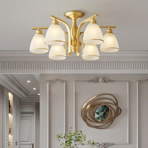 Modern Luxury Brass & Glass Cone 1/6/8/10-Light Semi-Flush Mount Ceiling Light For Bedroom, Living Room & Hallway - Image 13