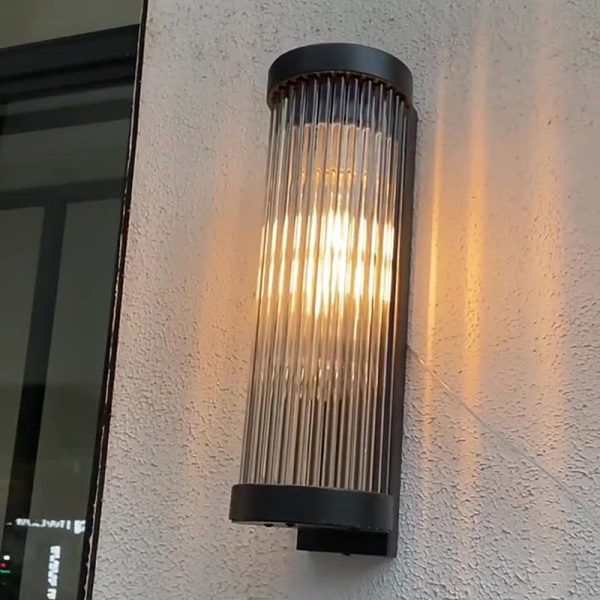 Modern Minimalist Stainless Steel & Glass Cylinder LED Solar Waterproof Wall Sconce Lamp For Outdoor Garden & Patio - Image 9